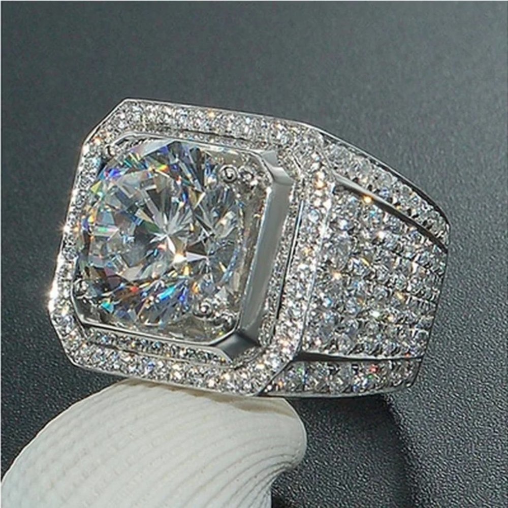 Huge XXL 6.00 CTW. Men's Diamond Ring 18k White Gold  ⭐  Must See  ⭐ - Picture 7 of 7